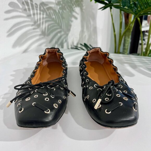 Chloe Grommet Black Leather Ballet Flats size 38 - Picture 8 of 9